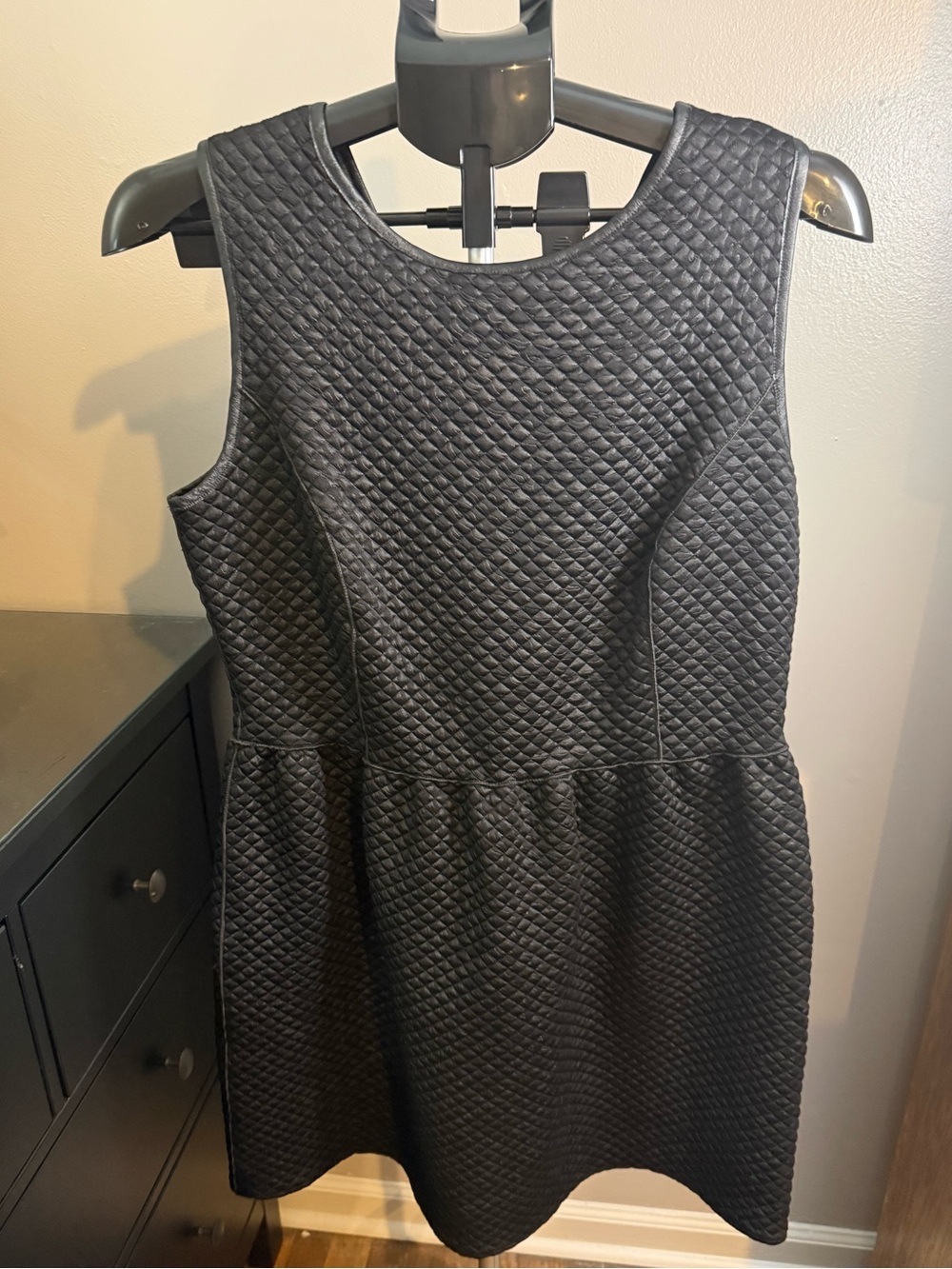 United Colors of Benetton Black Quilted Fit & Flare Dress L Deep V Back